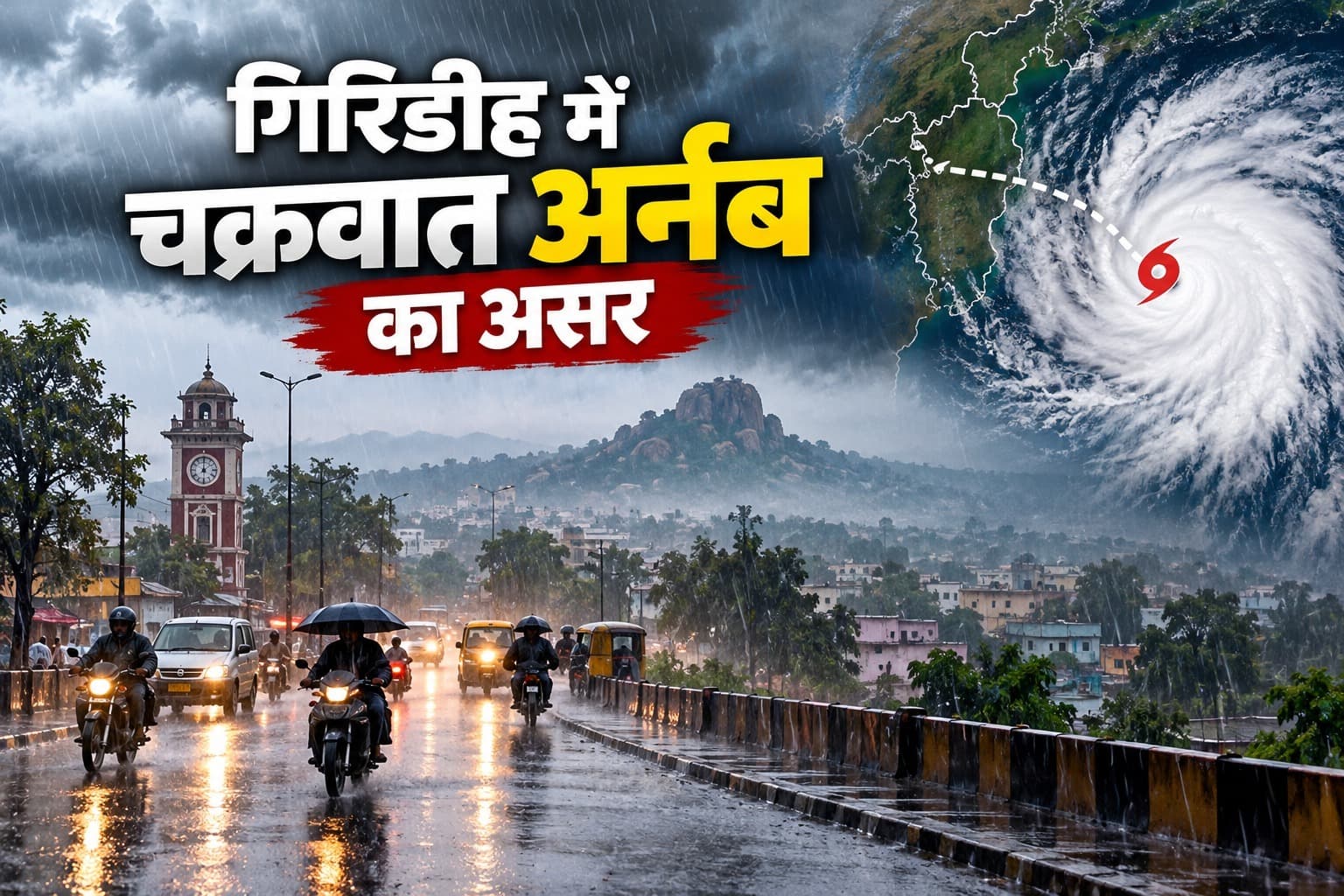 गिरिडीह में चक्रवात अर्नब का असर, सुबह से लगातार बारिश