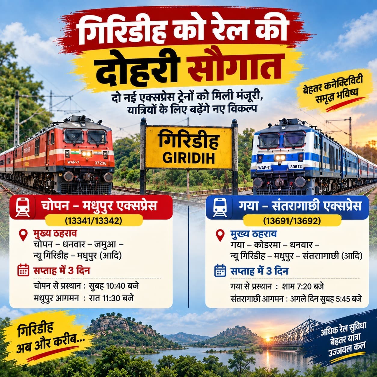 गिरिडीह की रेल कनेक्टिविटी को दोहरी सौगात