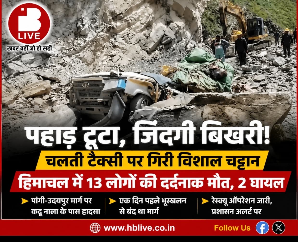 हिमाचल में मौत का पहाड़! चलती टैक्सी पर गिरी विशाल चट्टान, 13 लोगों की दर्दनाक मौत, 2 घायल