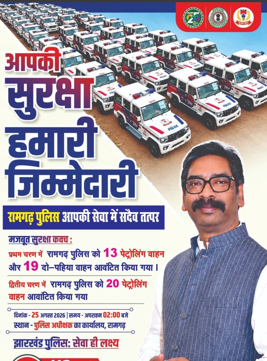 रामगढ़ पुलिस को मिले 20 नए पेट्रोलिंग वाहन, गश्ती और अपराध नियंत्रण होगा मजबूत