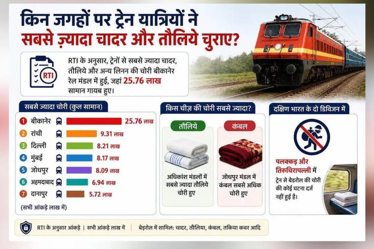 ट्रेनों से गायब हो रहे लाखों के चादर-तौलिये! RTI रिपोर्ट ने खोली रेलवे की बड़ी पोल