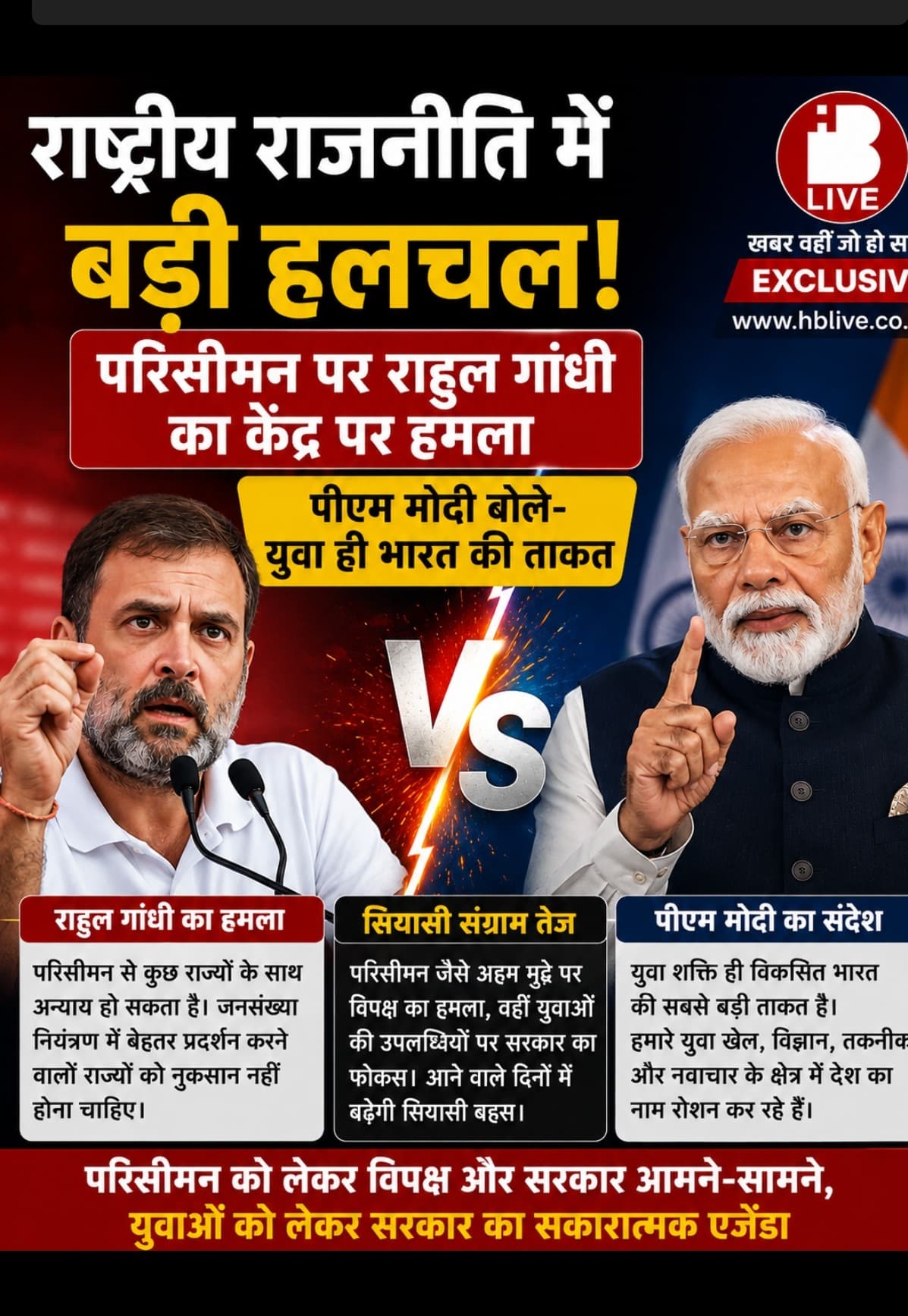 परिसीमन पर सियासी संग्राम! राहुल गांधी का केंद्र पर हमला, पीएम मोदी बोले- युवा ही भारत की सबसे बड़ी ताकत