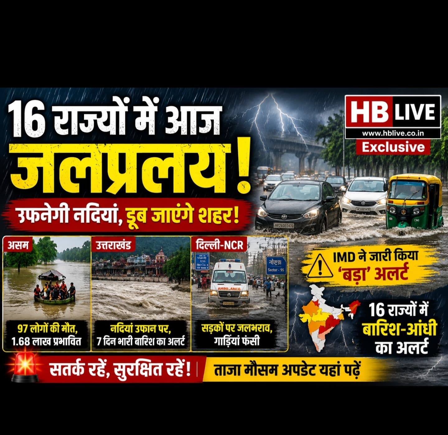 🌧️ 16 राज्यों में आज आसमानी आफत! उफनेंगी नदियां, जलमग्न हो सकते हैं शहर, IMD का बड़ा अलर्ट