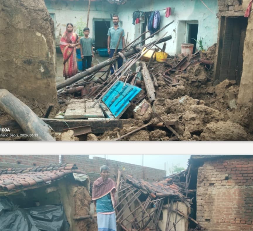 बरही: लगातार बारिश बनी कहर, दुलमाहा गांव में दो कच्चे मकान भरभराकर गिरे, दो गरीब परिवार बेघर