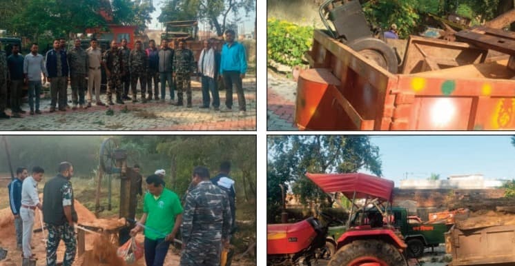 पदमा में अवैध आरा मिल पर वन विभाग की बड़ी कार्रवाई, 100 सीएफटी लकड़ी जब्त, संचालक फरार, वन वाद दर्ज करने की तैयारी