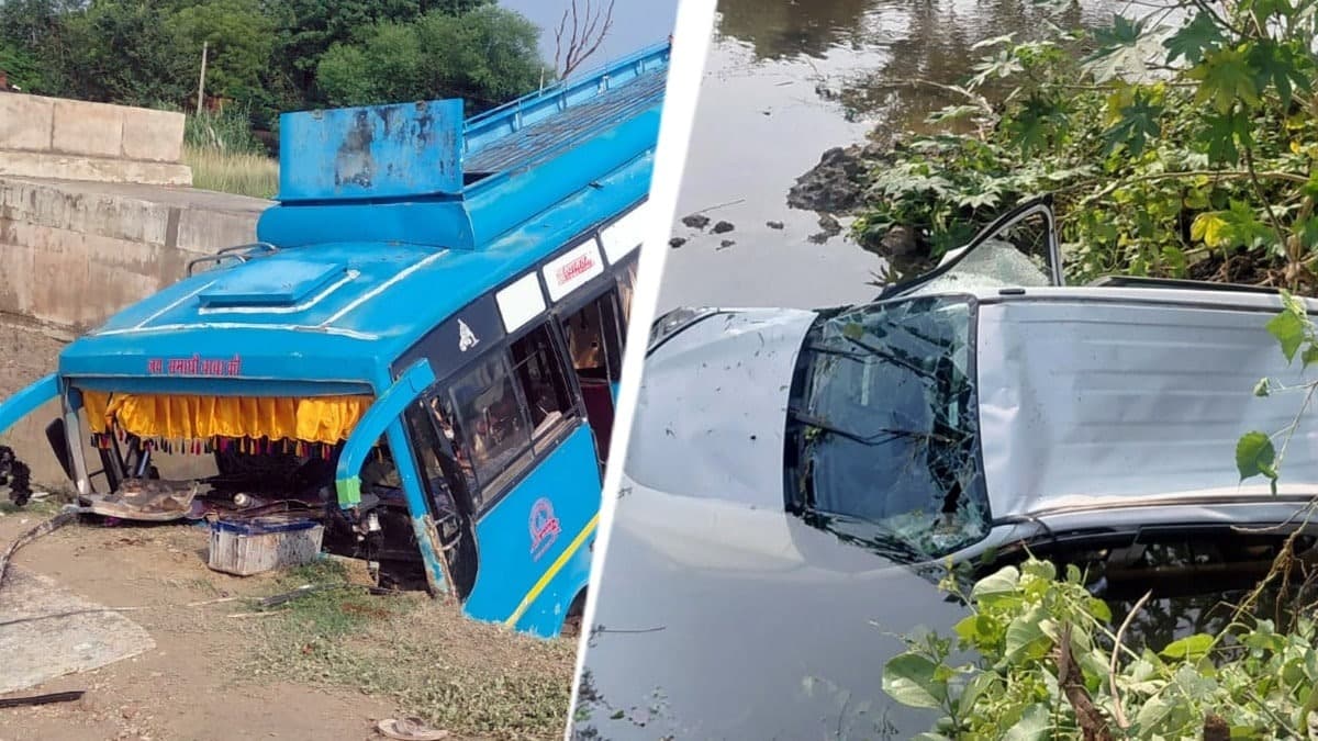 एक ही गड्ढे में रात को बस, सुबह कार पलटी, 13 घायल