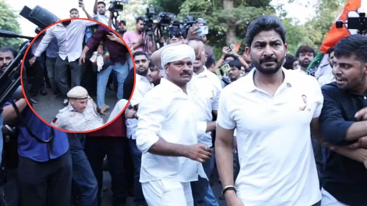 राहुल गांधी के मार्च में पुलिसकर्मियों से मारपीट का आरोप