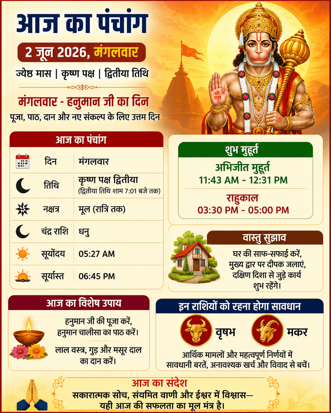 आज का पंचांग: मंगलमय मंगलवार, शुभ योगों का संयोग; कुछ राशियों को बरतनी होगी विशेष सावधानी