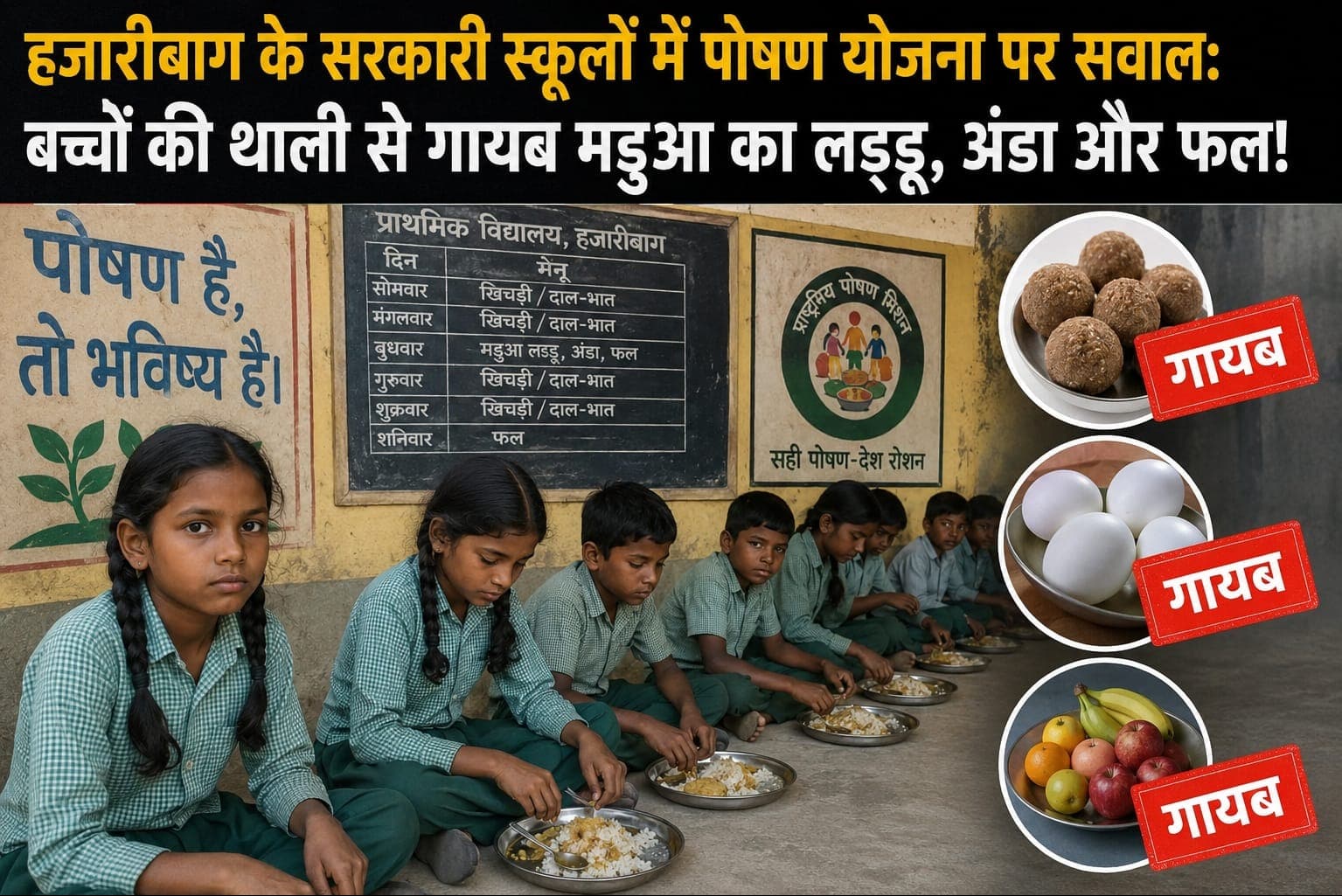 सरकारी स्कूलों में पोषण योजना पर गंभीर सवाल, बच्चों की थाली से गायब हुआ मडुआ का लड्डू, अंडा और फल